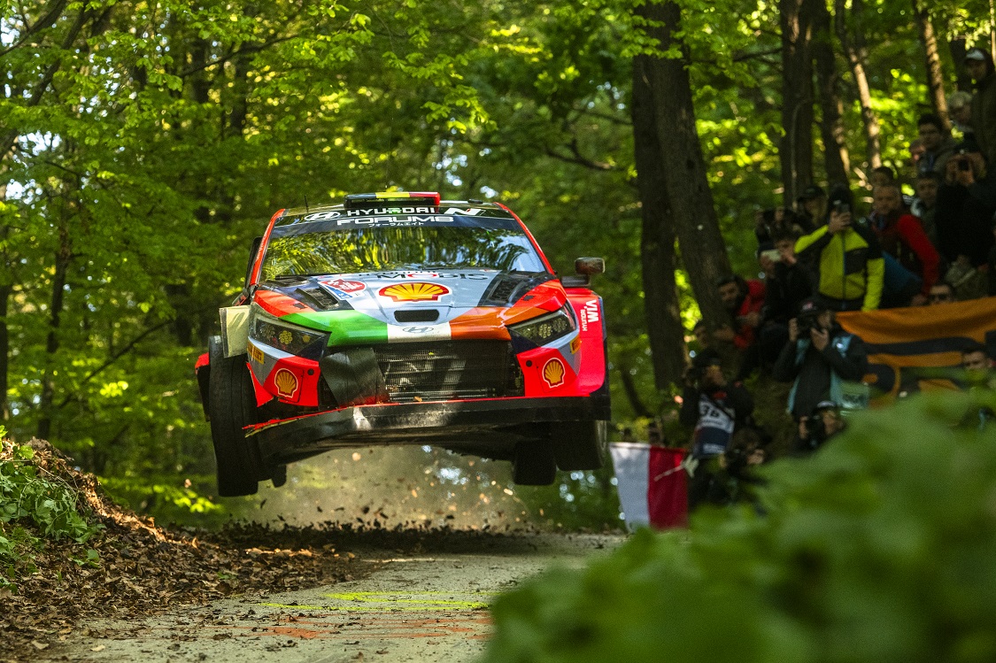 Thierry Neuville (BEL) Martijn Wydaeghe (BEL) of team HYUNDAI SHELL MOBIS WORLD RALLY TEAM are seen performing during the World Rally Championship Croatia in Zagreb, Croatia on April 21, 2024 // Jaanus Ree / Red Bull Content Pool // SI202404210408 // Usage for editorial use only //