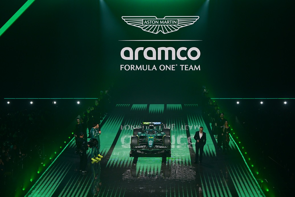 LONDON, ENGLAND - FEBRUARY 18: The Aston Martin F1 Team is presented during F1 75 Live at The O2 Arena on February 18, 2025 in London, England. (Photo by Clive Mason - Formula 1/Formula 1 via Getty Images)