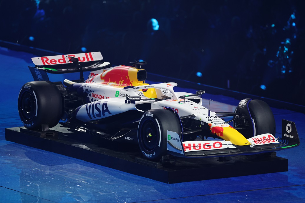 LONDON, ENGLAND - FEBRUARY 18: The Visa Cash App Racing Bulls is presented during F1 75 Live at The O2 Arena on February 18, 2025 in London, England. (Photo by Clive Rose - Formula 1/Formula 1 via Getty Images)