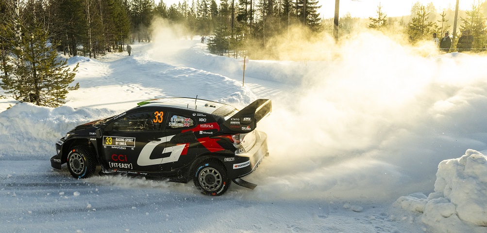 Elfyn Evans (GB) Scott Martin (GB) Of team TOYOTA GAZOO RACING WRT are seen performing during the  World Rally Championship Sweden in Umea, Sweden on  15,February. 2025 // Jaanus Ree / Red Bull Content Pool // SI202502150239 // Usage for editorial use only //
