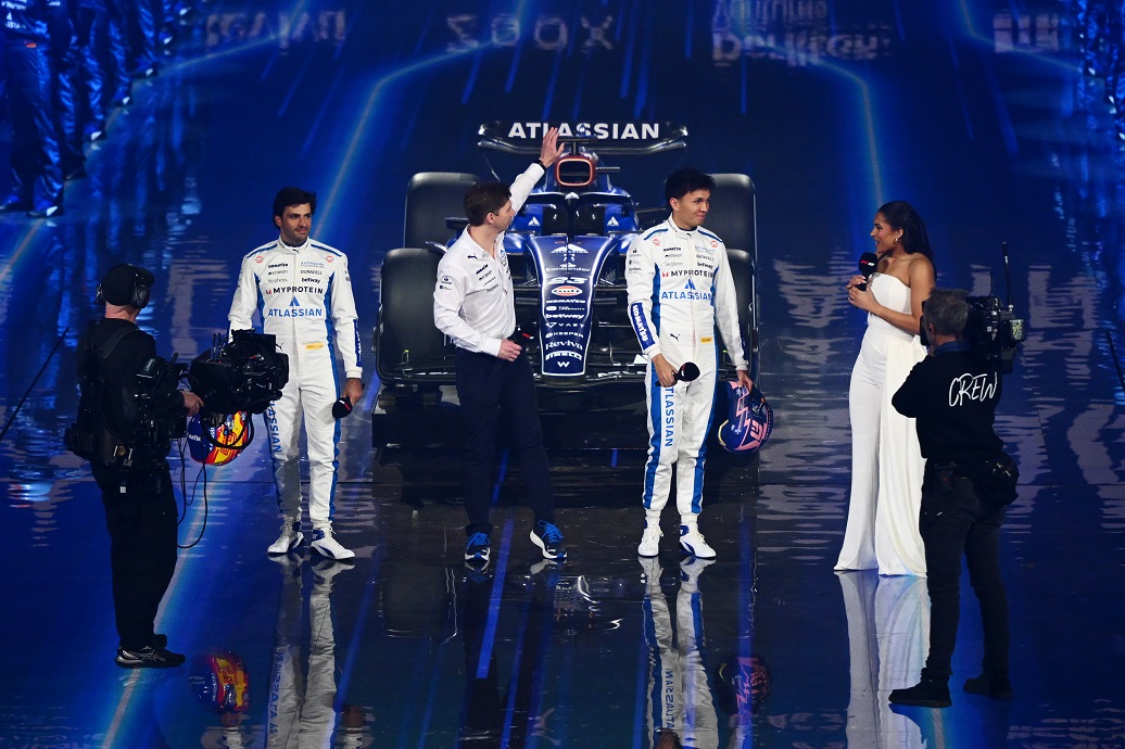 LONDON, ENGLAND - FEBRUARY 18: Carlos Sainz of Spain and Williams, James Vowles, Team Principal of Williams and Alexander Albon of Thailand and Williams take to the stage during F1 75 Live at The O2 Arena on February 18, 2025 in London, England. (Photo by Clive Mason - Formula 1/Formula 1 via Getty Images)