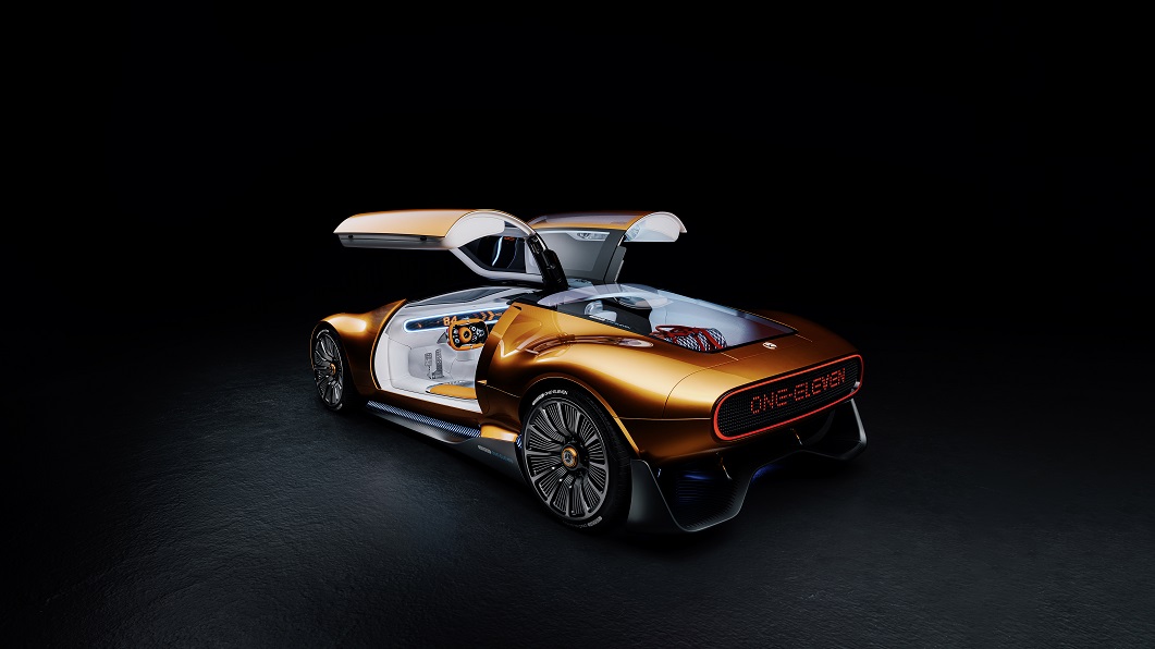 Mit dem Mercedes-Benz Vision One-Eleven präsentiert Mercedes-Benz eine neue Sportwagenstudie, die eine höchst dynamische Formensprache mit innovativer, vollelektrischer Antriebstechnologie kombiniert. 

Mercedes-Benz presents a new sports car study. The Vision One-Eleven combines a highly dynamic design language with innovative all-electric powertrain technology.