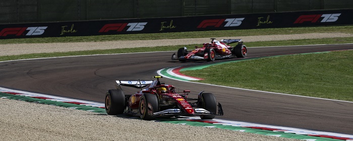 44 HAMILTON Lewis (gbr), Scuderia Ferrari SF-25, action 16 LECLERC Charles (mco), Scuderia Ferrari SF-25, action during the Formula 1 AWS Gran Premio del Made in Italy e Dell’Emilia-Romagna 2025, Emilia Romagna Grand Prix 2025, 7th round of the 2025 FIA Formula One World Championship from May 16 to 18, 2025 on the Autodromo Internazionale Enzo e Dino Ferrari, in Imola, Italy - Photo Alberto Vimercati / DPPI
