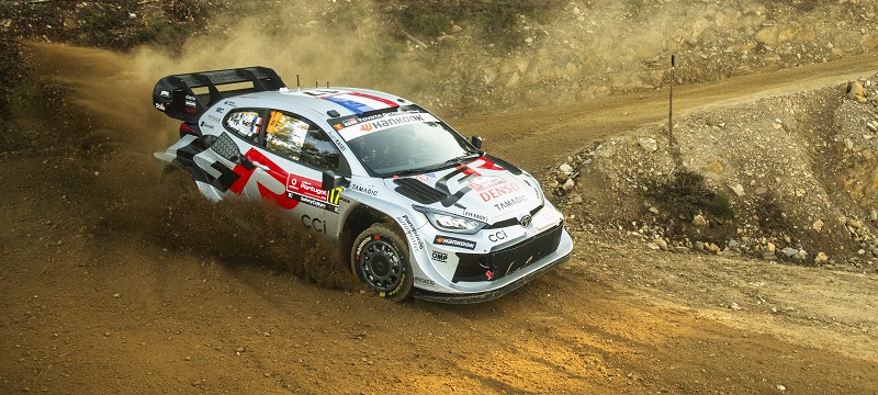 Sebastien Ogier (FRA)  and Vincent Landais (FRA) of team TOYOTA GAZOO RACING WRT are seen performing during the  World Rally Championship Portugal in Porto, Portugal on 16 May 2025. // Jaanus Ree / Red Bull Content Pool // SI202505160201 // Usage for editorial use only //