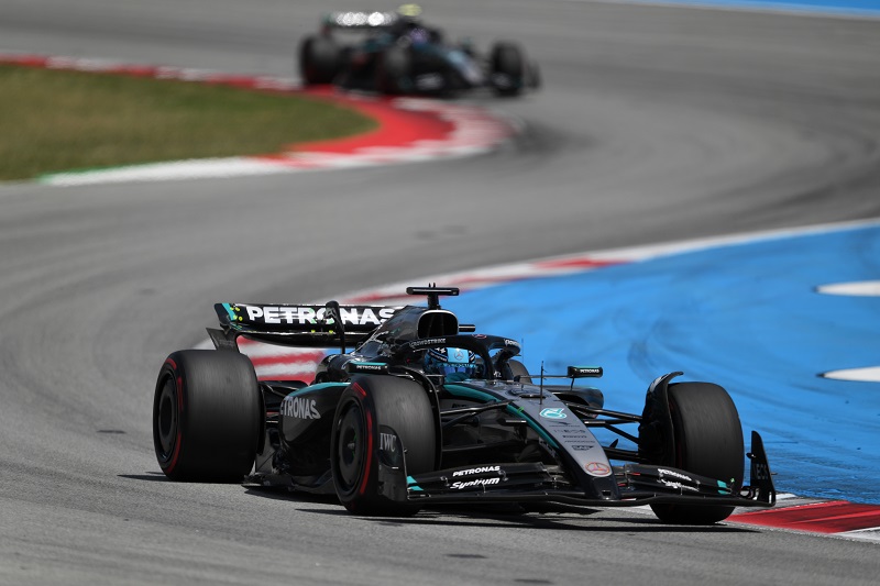 Formel 1 - Mercedes-AMG PETRONAS F1 Team, Großer Preis von Spanien 2025. George Russell Formula One - Mercedes-AMG PETRONAS F1 Team, 2025 Spanish Grand Prix. George Russell