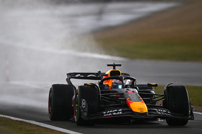 NORTHAMPTON, ENGLAND - JULY 06: Max Verstappen of the Netherlands driving the (1) Oracle Red Bull Racing RB21 on track during the F1 Grand Prix of Great Britain at Silverstone Circuit on July 06, 2025 in Northampton, England. (Photo by Rudy Carezzevoli/Getty Images) // Getty Images / Red Bull Content Pool // SI202507060338 // Usage for editorial use only //