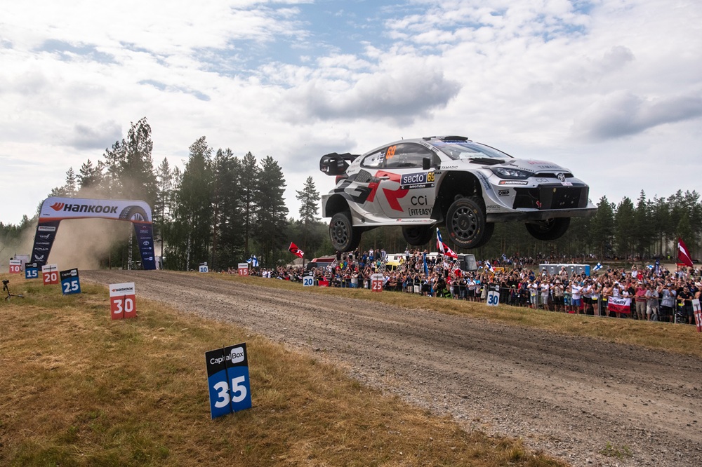 Kalle Rovanperä (FIN) Jonne Halttunen (FIN) Of Toyota Gazoo Racing Wrt are seen performing during the World Rally Championship Finland in Jyvasküla, Finland on 1,August, 2025 // Jaanus Ree / Red Bull Content Pool // SI202508012402 // Usage for editorial use only //