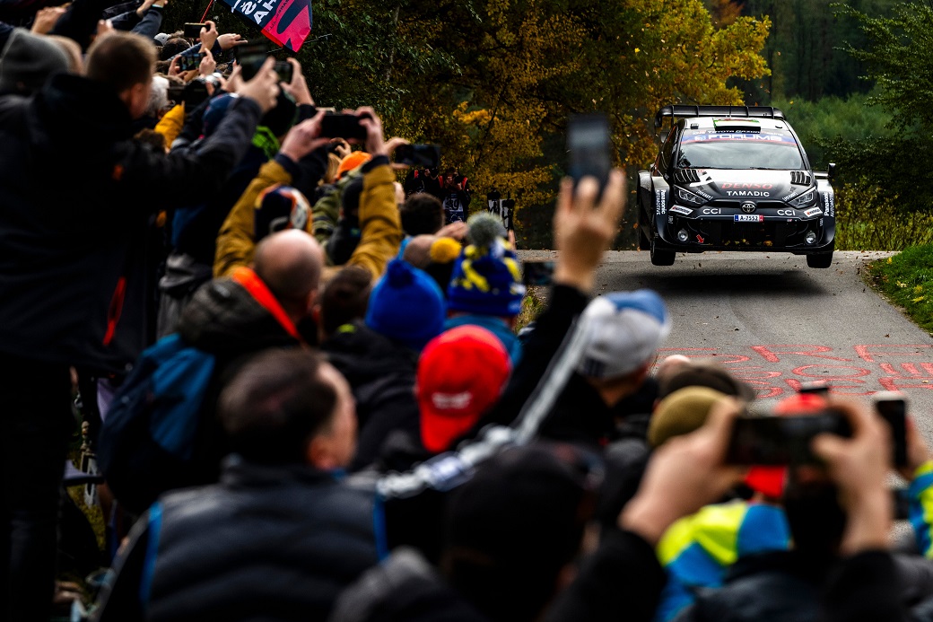 Elfyn Evans (GBR) Scott Martin (GBR) Of Toyota Gazoo Racing Wrt are seen performing during the World Rally Championship CER in Passau, Germany on 17,October, 2025 // Jaanus Ree / Red Bull Content Pool // SI202510171694 // Usage for editorial use only //